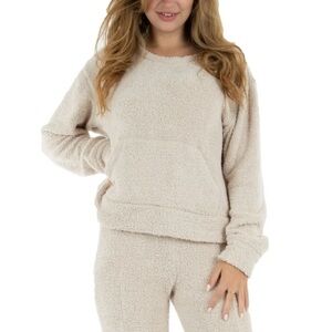 REWASH WOMEN BEIGE TEXTURED POCKETED LONG SLEEVE CREW NECK TOP AND PANTS SIZE XL